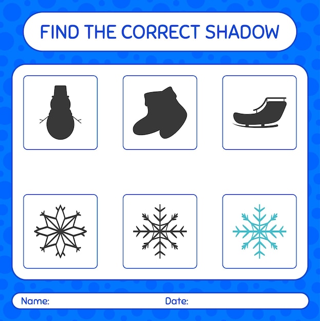 Find the correct shadows game with snowflake. worksheet for preschool kids, kids activity sheet