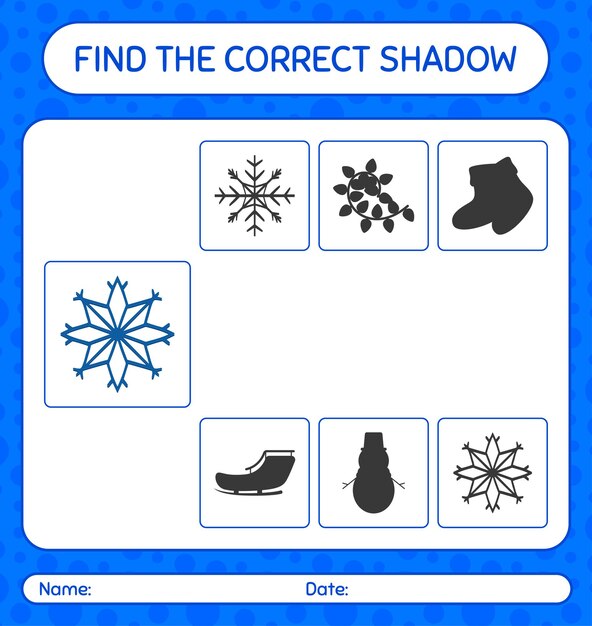 Find the correct shadows game with snowflake. worksheet for preschool kids, kids activity sheet