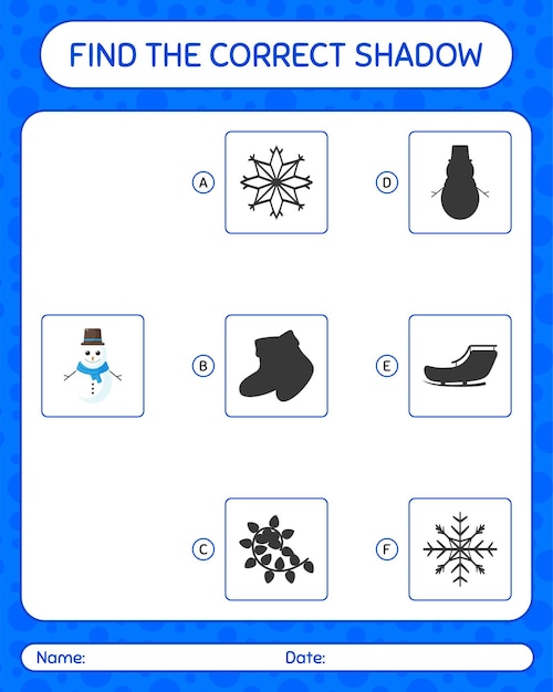 Find the correct shadows game with snowman. worksheet for preschool kids, kids activity sheet