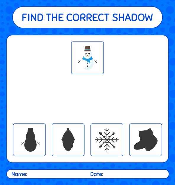 Find the correct shadows game with snowman. worksheet for preschool kids, kids activity sheet