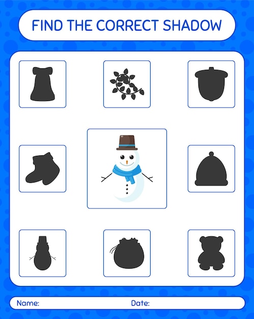 Find the correct shadows game with snowman. worksheet for preschool kids, kids activity sheet