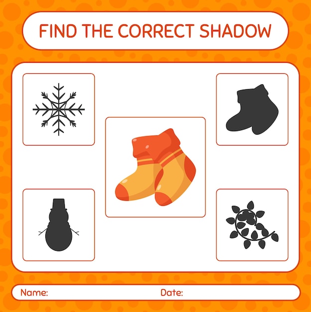 Find the correct shadows game with sock. worksheet for preschool kids, kids activity sheet