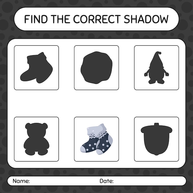 Find the correct shadows game with sock. worksheet for preschool kids, kids activity sheet