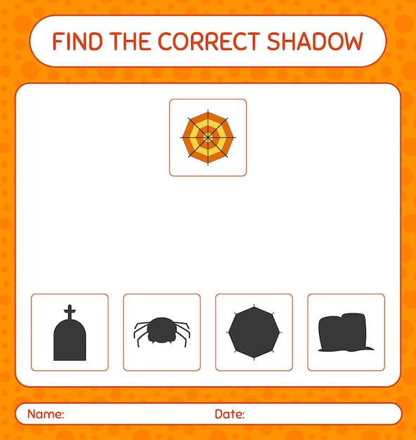 Find the correct shadows game with spider web. worksheet for preschool kids, kids activity sheet