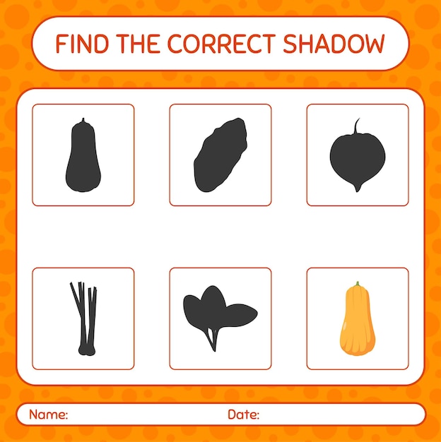 Find the correct shadows game with squash worksheet for preschool kids kids activity sheet