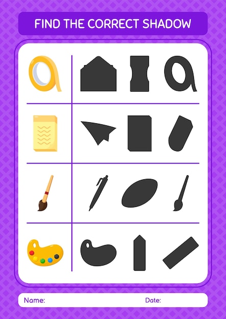 Find the correct shadows game with summer icon worksheet for preschool kids kids activity sheet