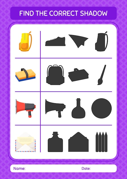 Find the correct shadows game with summer icon worksheet for preschool kids kids activity sheet