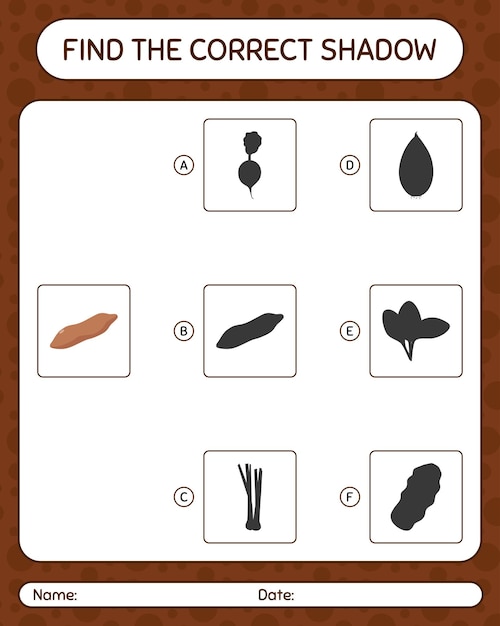 Find the correct shadows game with sweet potato worksheet for preschool kids kids activity sheet