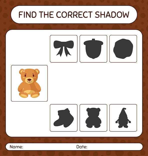 Find the correct shadows game with teddy bear. worksheet for preschool kids, kids activity sheet