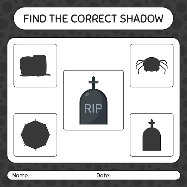 Find the correct shadows game with tombstone. worksheet for preschool kids, kids activity sheet