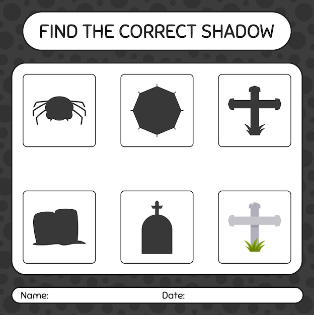 Trova il gioco di ombre corretto con la lapide. foglio di lavoro per bambini in età prescolare, foglio di attività per bambini