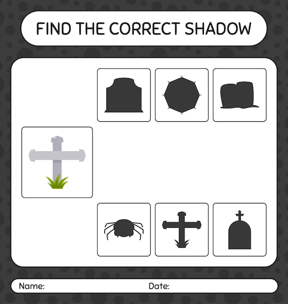 Find the correct shadows game with tombstone. worksheet for preschool kids, kids activity sheet