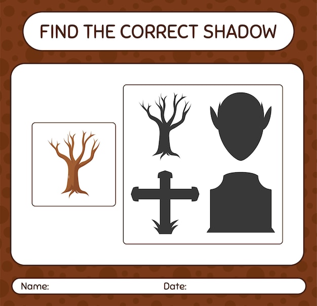 Find the correct shadows game with tree. worksheet for preschool kids, kids activity sheet