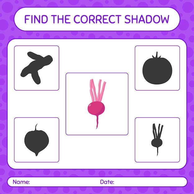 Find the correct shadows game with turnip worksheet for preschool kids kids activity sheet