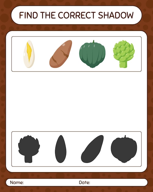 Find the correct shadows game with vegetables. worksheet for preschool kids, kids activity sheet