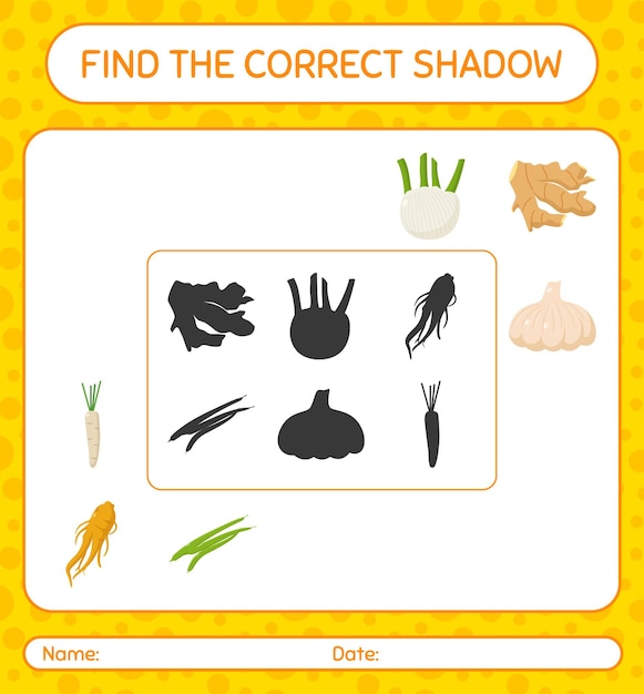 Игра «Найди правильные тени с овощами». рабочий лист для детей дошкольного возраста, детский лист активности