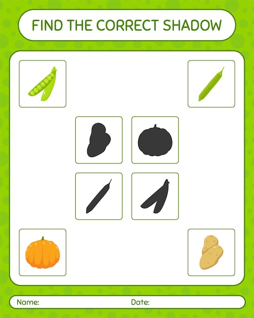 Find the correct shadows game with vegetables. worksheet for preschool kids, kids activity sheet