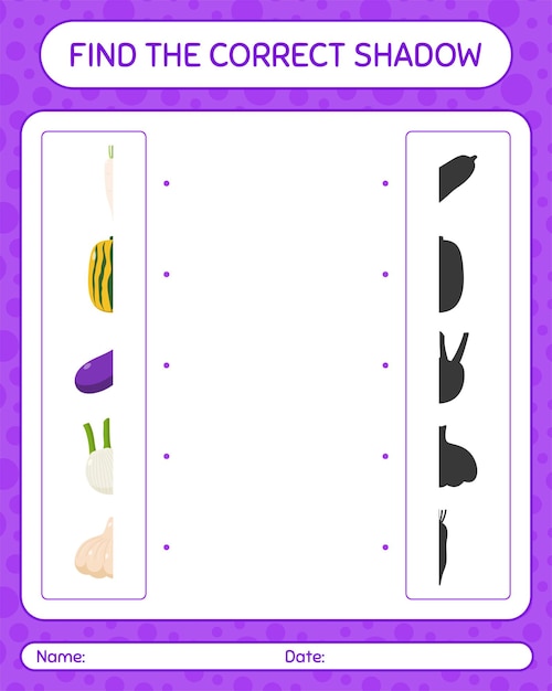 Find the correct shadows game with vegetables. worksheet for preschool kids, kids activity sheet