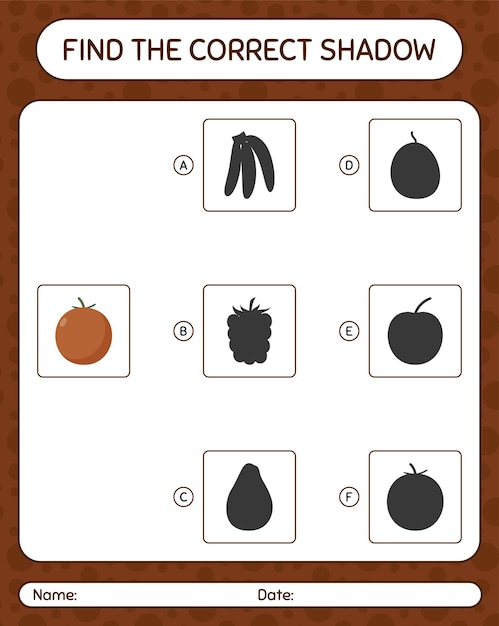 Find the correct shadows game with velvet apple. worksheet for preschool kids, kids activity sheet