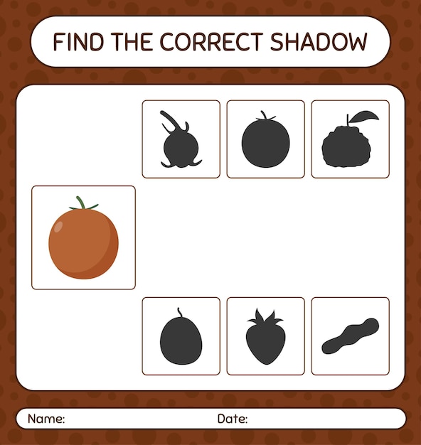 Find the correct shadows game with velvet apple. worksheet for preschool kids, kids activity sheet