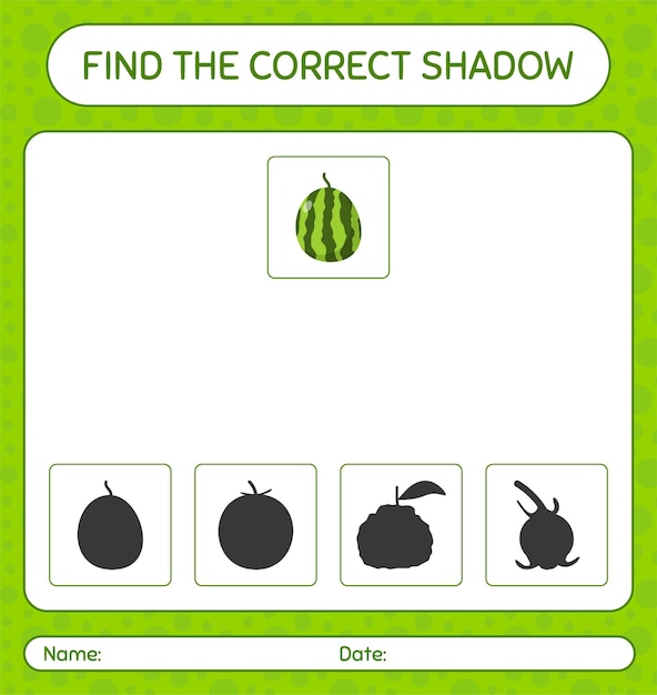 Find the correct shadows game with watermelon. worksheet for preschool kids, kids activity sheet