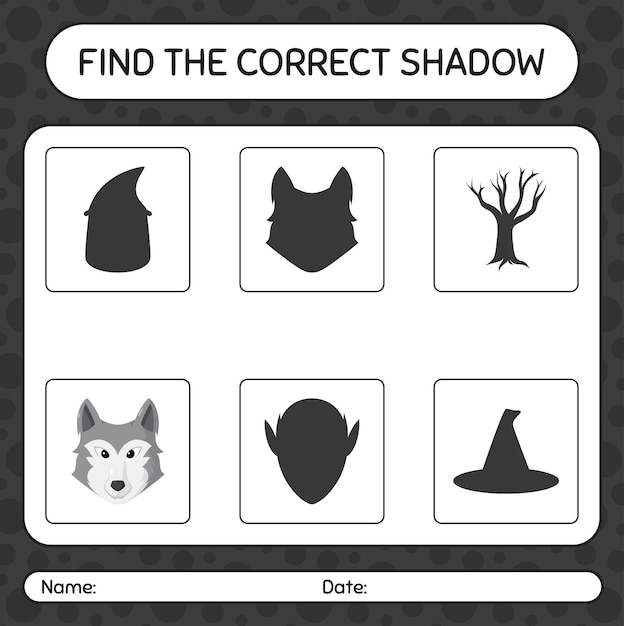 Find the correct shadows game with wolf. worksheet for preschool kids, kids activity sheet