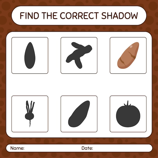 Find the correct shadows game with yam root worksheet for preschool kids kids activity sheet