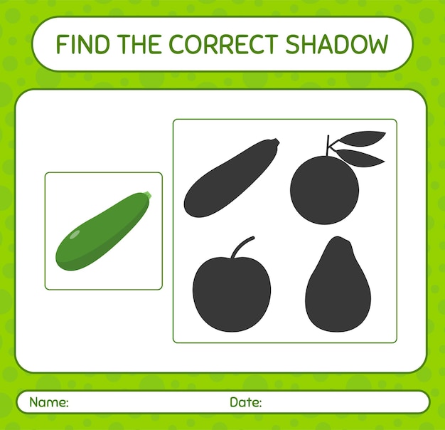 Find the correct shadows game with zucchini. worksheet for preschool kids, kids activity sheet