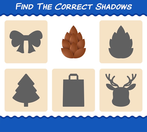 Find the correct shadows of pine cone. searching and matching game. educational game for pre shool years kids and toddlers