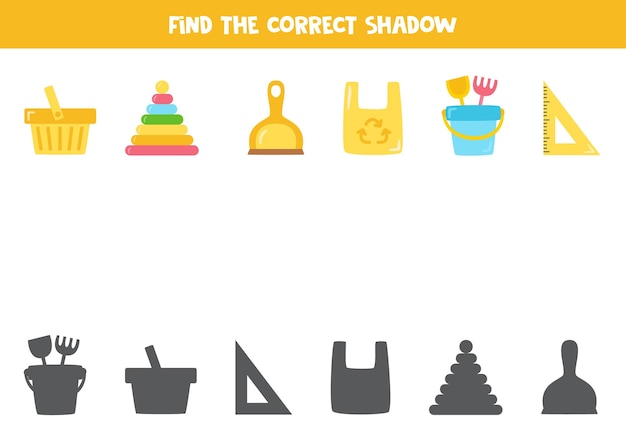 Find the correct shadows of plastic objects logical puzzle for kids