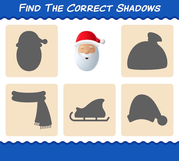 Find the correct shadows of santa claus. Searching and Matching game. Educational game for pre shool years kids and toddlers