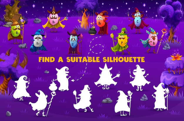 Find correct silhouette of cartoon vitamin wizard