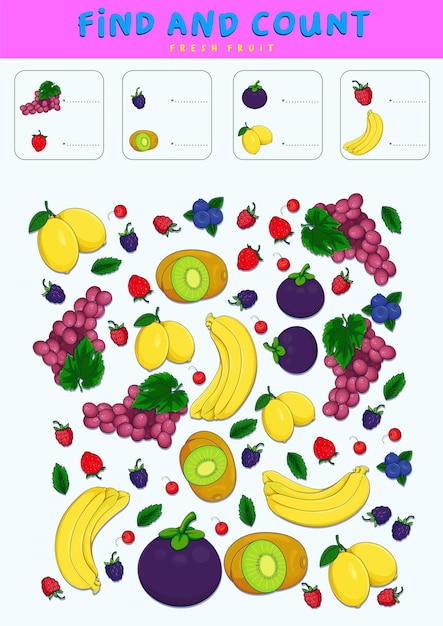 Find and count fruit worksheet for kindergaten