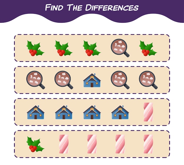 Find the differences between cartoon christmas. searching game. educational game for pre shool years kids and toddlers