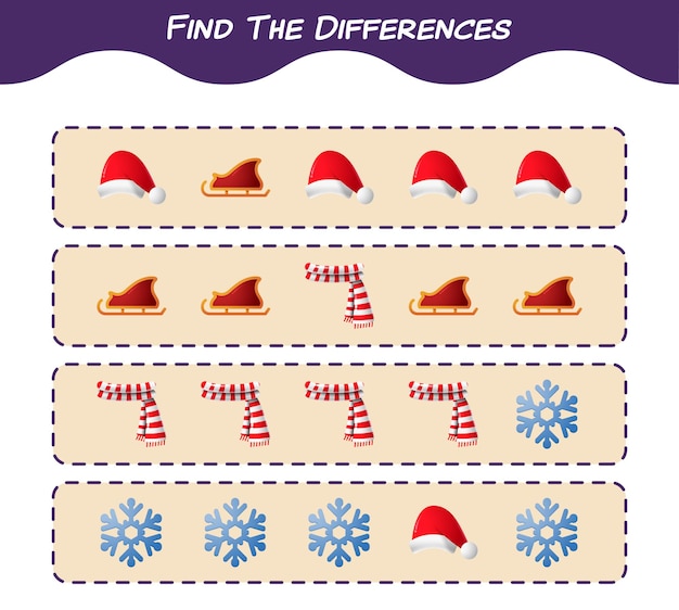 Find the differences between cartoon christmas. Searching game. Educational game for pre shool years kids and toddlers