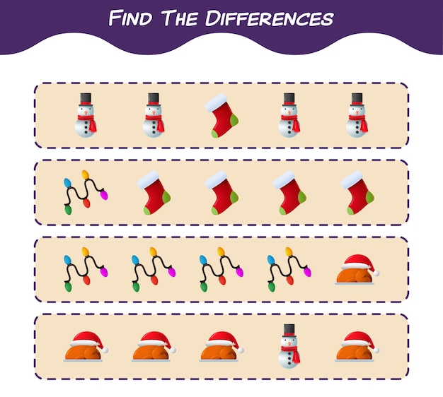 Find the differences between cartoon christmas. Searching game. Educational game for pre shool years kids and toddlers