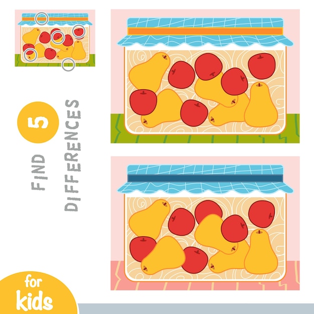 Find differences education game for children Apples and pears in jar