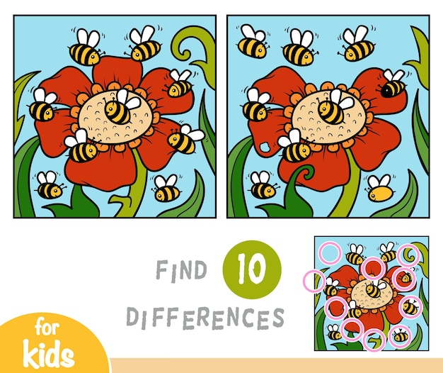 Vector find differences education game for children bees