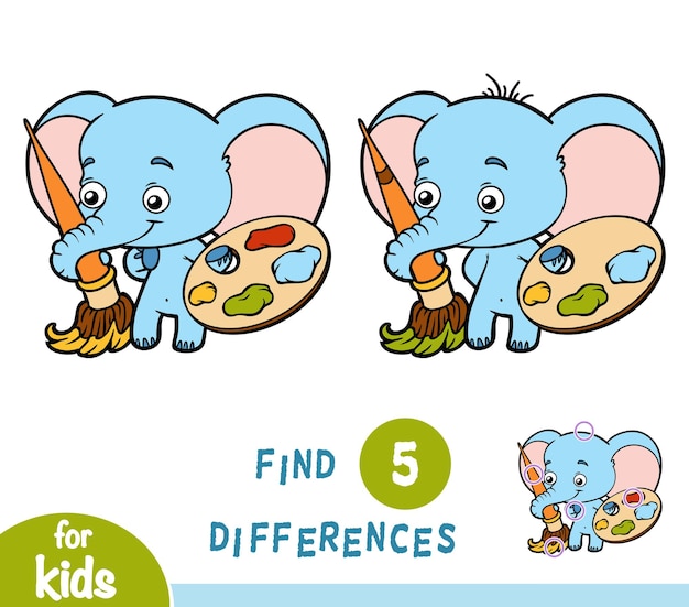 Find differences, education game for children, Elephant