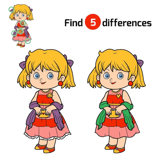 Find differences, education game for children, Girl