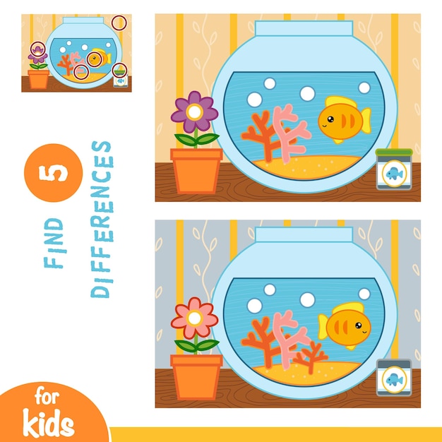 Find differences education game for children goldfish in a bowl