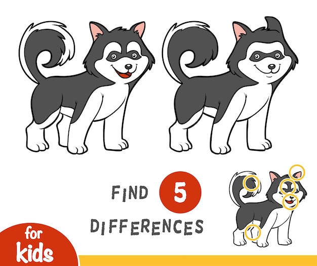 Find differences education game for children, husky