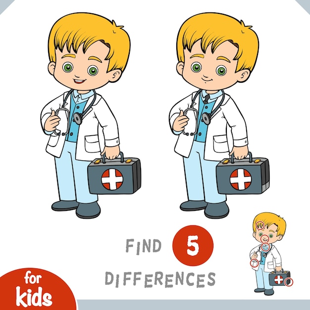 Find differences education game for children little boy doctor