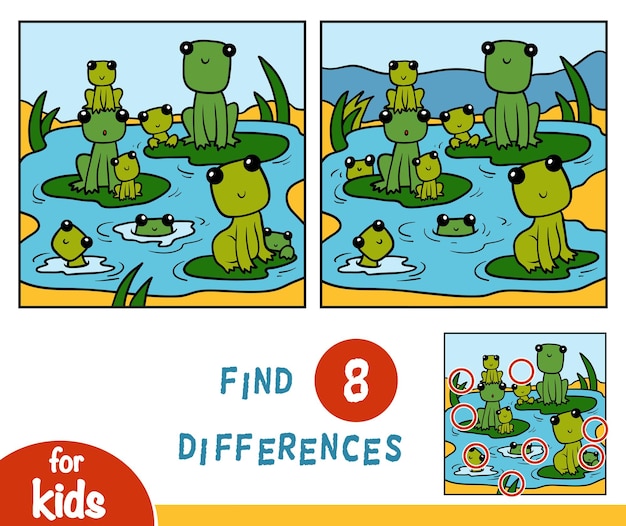 Vector find differences education game for children nine frogs