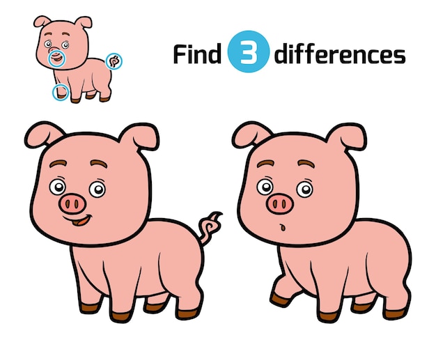 Trova le differenze, gioco educativo per bambini, pig