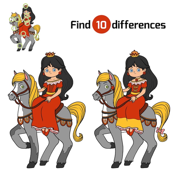 Find differences, education game for children, Princess on horse