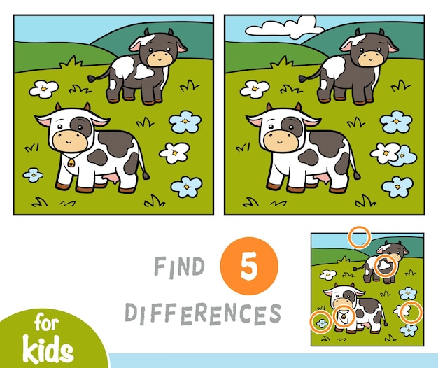 Find differences education game for children Two cows