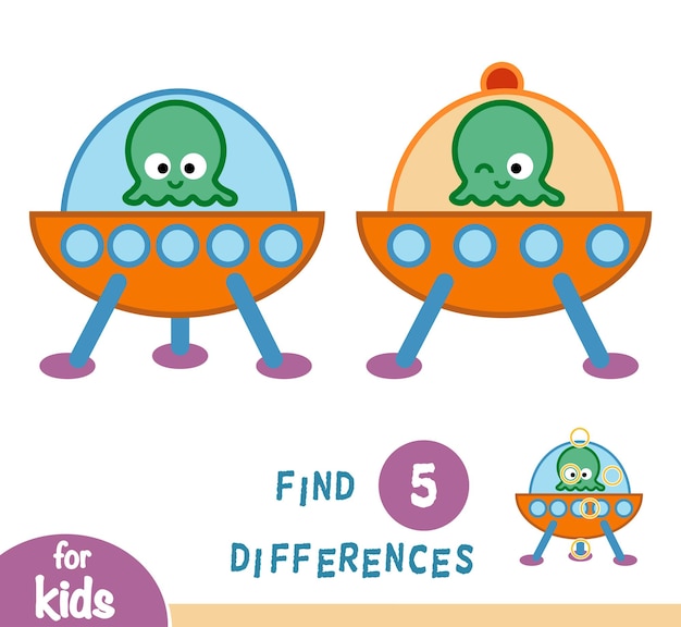 Find differences, education game for children, ufo