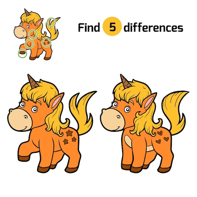 Find differences, education game for children, unicorn