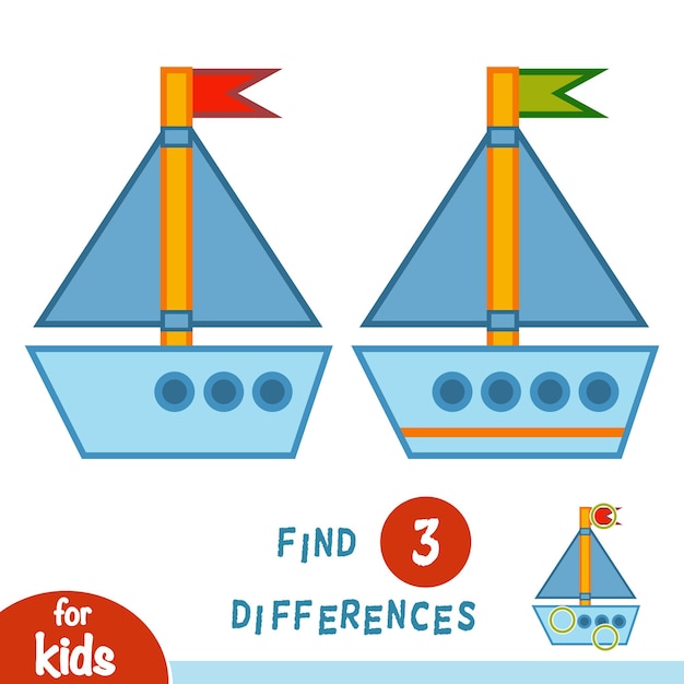 Find differences, education game for children, yacht